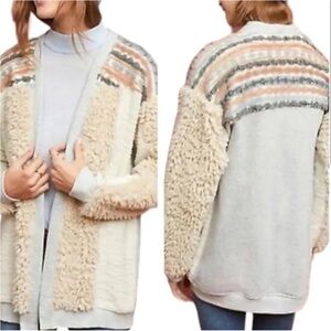 Anthropologie Amadi Chaparral fur textu open cardigan sweater women's size Large